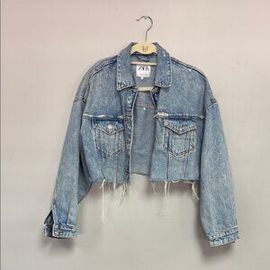 Zara Light Blue Cropped Denim Jacket
